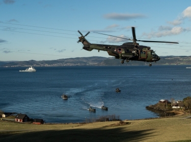 A helicopter lands during the trident juncture exercise in the Netherlands