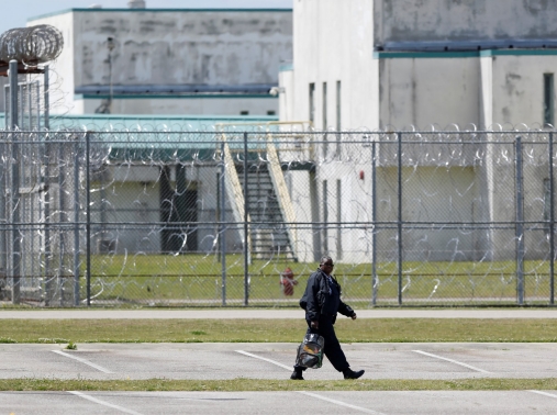 A guard leaves the Lee Correctional Institution in Bishopville, South Carolina, April 16, 2018