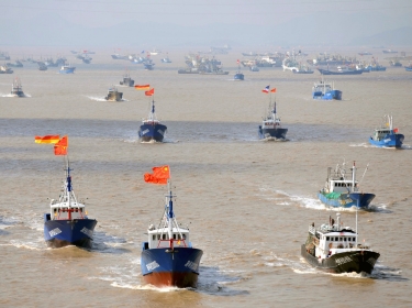 Fishing boats departing from Shenjiawan port in Zhoushan, Zhejiang province towards the East China Sea fishing grounds, September 17, 2012, photo by Stringer/Reuters