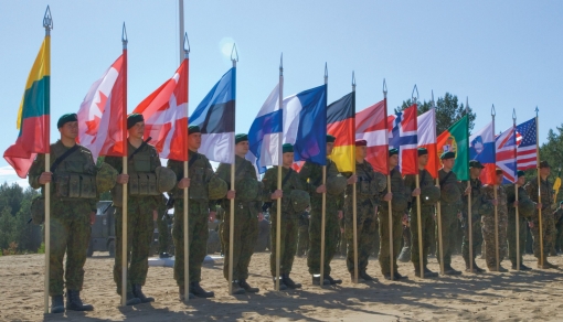 Soldiers from NATO member states take part in the opening ceremony of Saber Strike 2015 in Pabrade, Lithuania, June 8, 2015