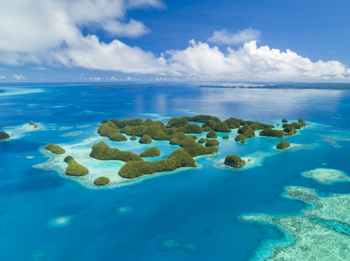 Aerial view of islands in Palau