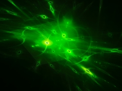Green glowing qubits, computer generated abstract background, 3D rendering, photo by sakkmesterke/AdobeStock