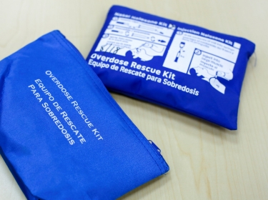 Overdose rescue kits on a table during an Opioid Overdose Prevention Training class provided by Lourdes Hospital in Binghamton, New York, April 5, 2018