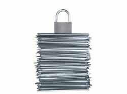 Graphic of lock on top of a stack of documents, photo by Rustem GURLER/iStock