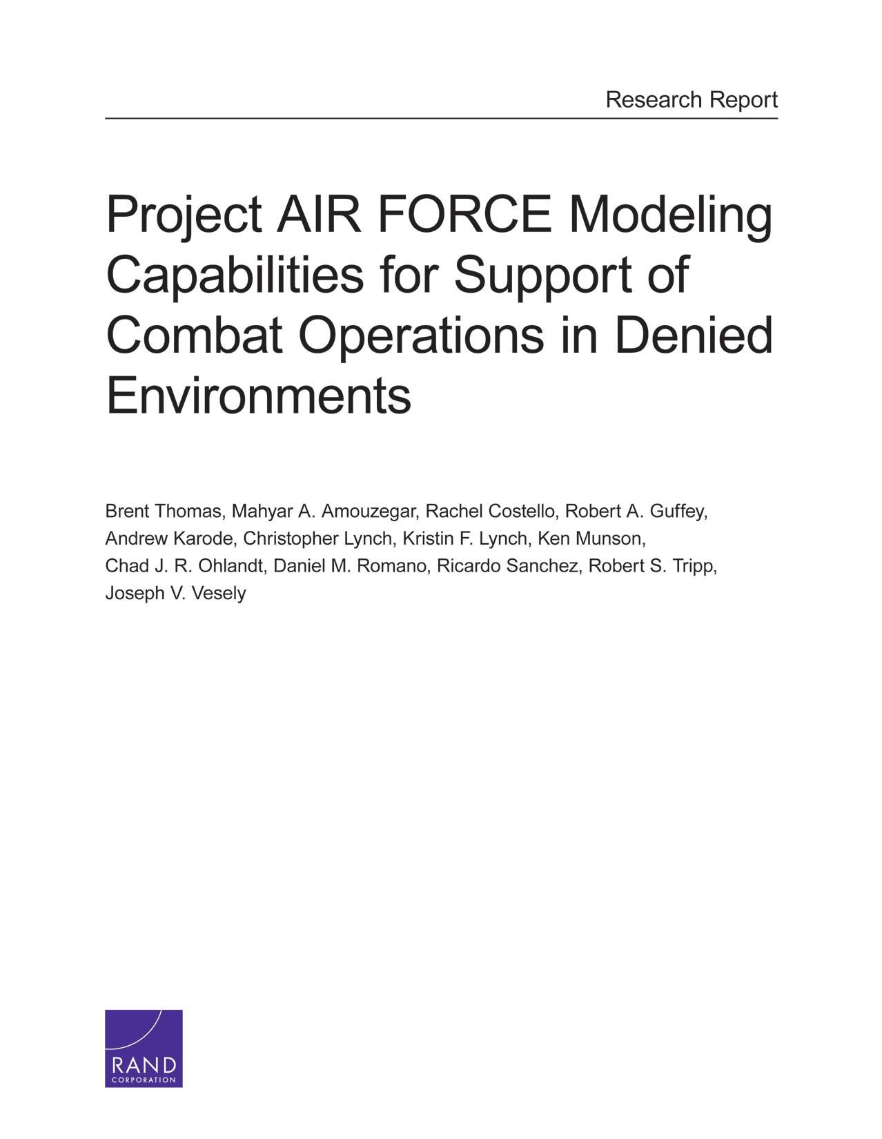 Project AIR FORCE Modeling Capabilities for Support of Combat ...