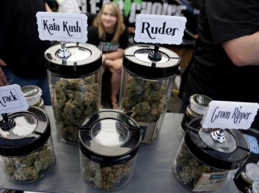 A vendor displays products at the High Times U.S. Cannabis Cup in Seattle, Washington September 8, 2013. The Cup features exhibitions as well as a marijuana growing competition.