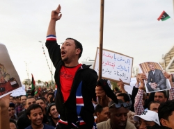 Libyans protesting against the General National Congress in Benghazi February 28, 2014