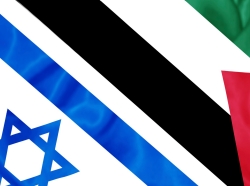 An illustration of the Israeli and Palestinian flags