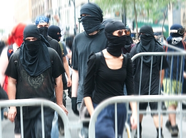 Masked protesters