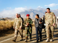 U.S. National Security Adviser Susan Rice visits Camp Commando near Kabul, Afghanistan to discuss the state of Afghan Special Forces with mentors to the Afghan National Army Special Operations Command on Nov. 24, 2013