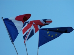 French, British, and EU flags