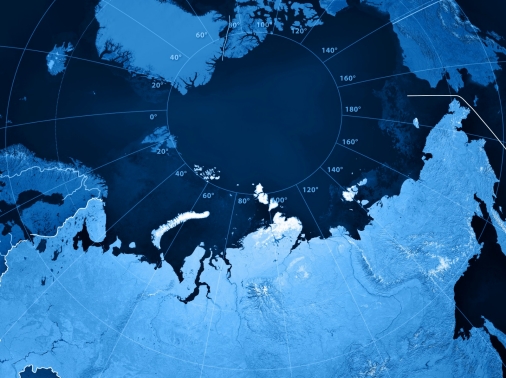 Topographic map showing Russia and the Arctic region