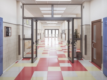 School hallway interior, photo by urfinguss/Getty Images