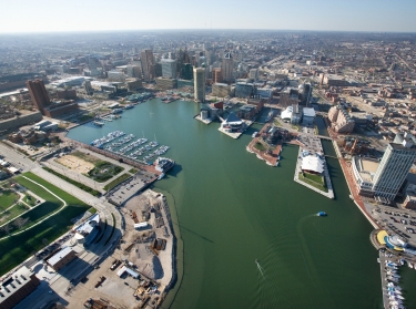 Aerial view of Baltimore, Maryland, photo by Jupiterimages/Getty Images