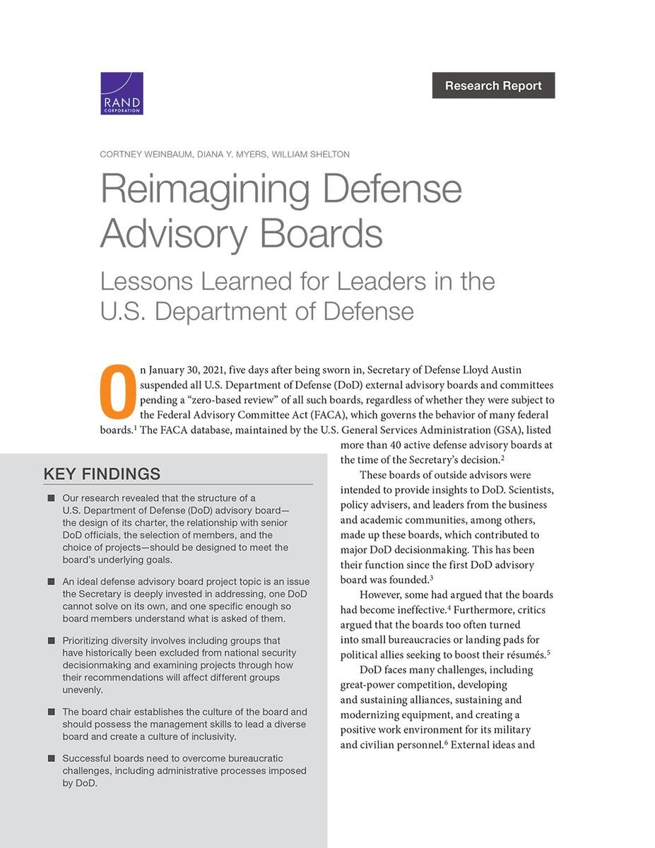 Reimagining Defense Advisory Boards: Lessons Learned For Leaders In The ...