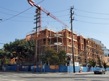 Construction of the Missouri Place housing project in Los Angeles, California, photo by Steven Sharp/Urbanize LA