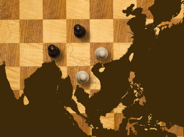 Old wooden chess board with map, photo by Chessboard: ChrisAt/Getty Images/iStockphoto.Map: pc/Getty Images Chess pieces: TheUltimatePhotographer/iStockphoto