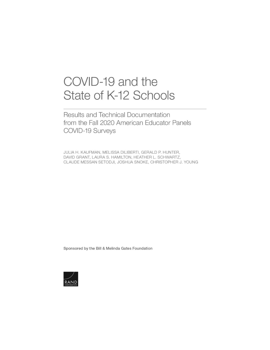 Covid 19 And The State Of K 12 Schools Results And Technical Documentation From The Fall American Educator Panels Covid 19 Surveys Rand