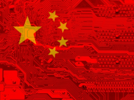 China's flag superimposed over a computer chip