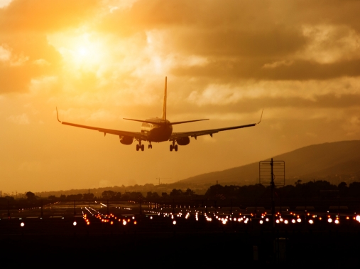 Airplane about to land on a runway in Cape Town, South Africa