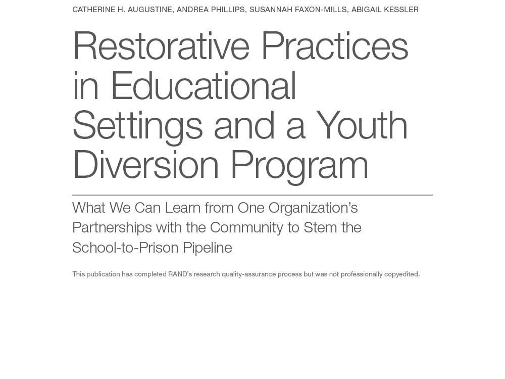 Restorative Practices in Educational Settings and a Youth Diversion ...