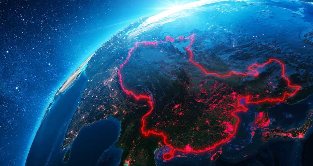 China outlined in red on a NASA image of Earth