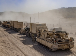 A convoy of U.S. military vehicles