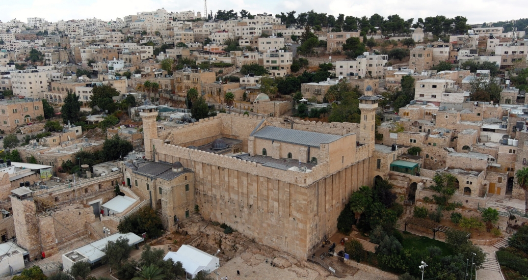 An aerial view shows the Cave of the Patriarchs, a site sacred to Jews and Muslims, in the Palestinian city of Hebron in the Israeli-occupied West Bank, November 2, 2020