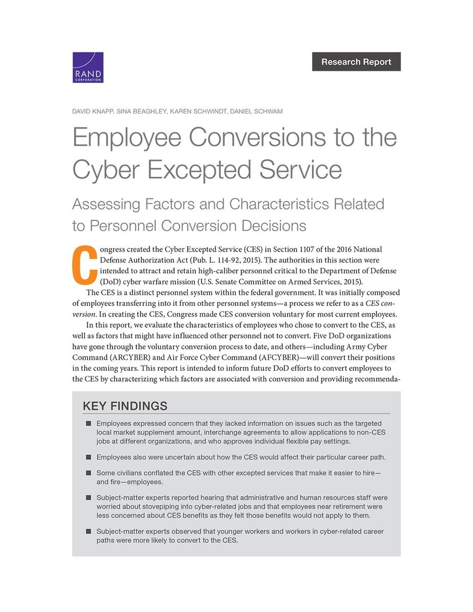 Employee Conversions to the Cyber Excepted Service Assessing Factors