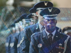 The Patrick Air Force Base Honor Guard waits for the open ranks inspection portion of the 2004 Air Force Space Command honor guard competition here March 23, photo by Tech. Sgt. Ken Bergmann/U.S. Air Force