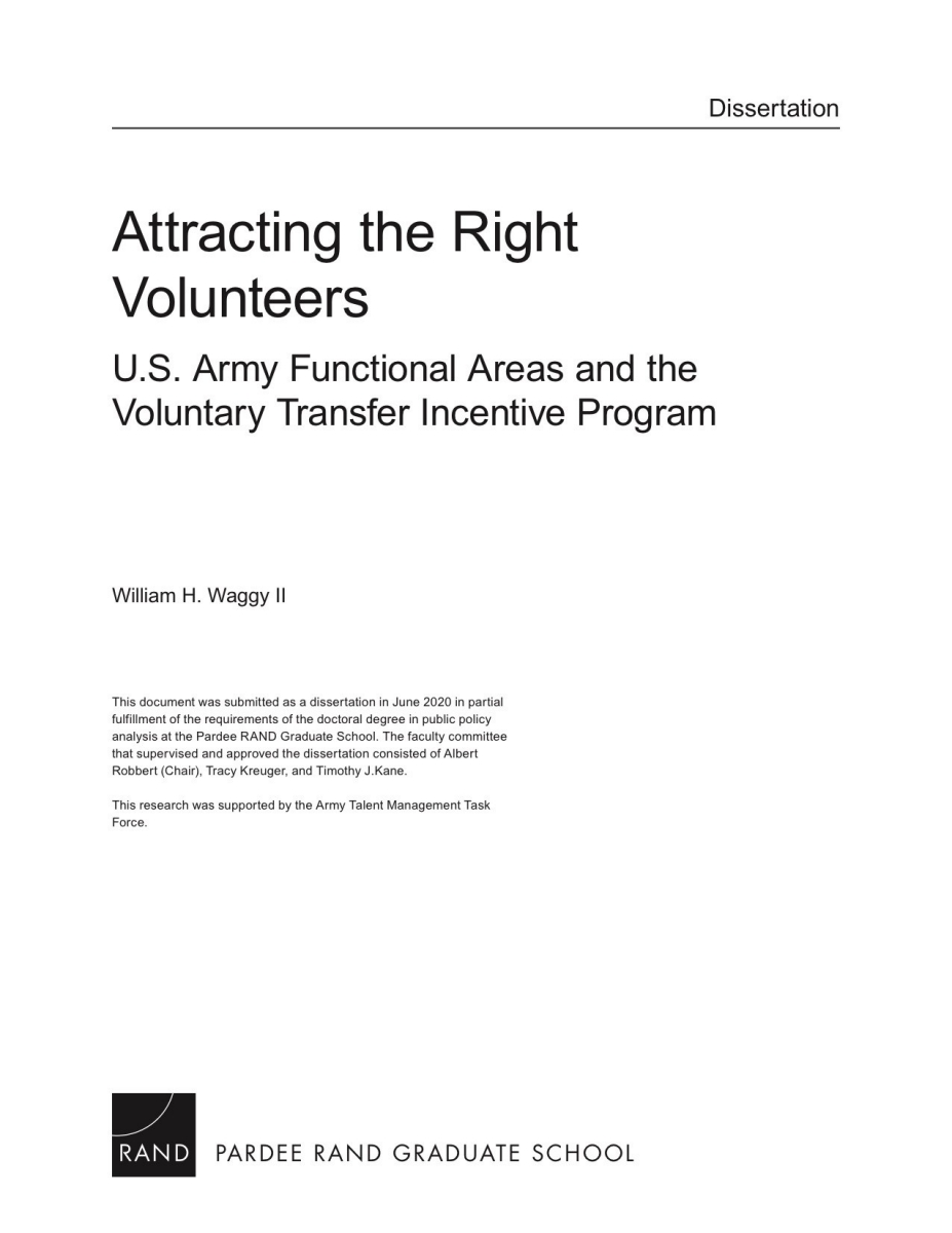 the Volunteers: U.S. Army Functional Areas and the Voluntary Incentive Program | RAND