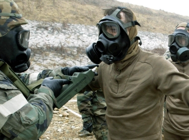 U.S. soldiers during an exercise on chemical, biological, and radiological warfare near the DMZ