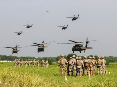 Soldiers with 1st Brigade Combat Team, 101st Airborne Division, conducted a brigade-size air assault during Operation Dark Eagle, June 23, 2014