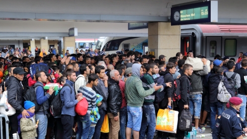 Wien Westbahnhof railway station on 5 September 2015: migrants on their way to Germany