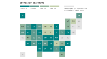 Screen capture of a chart depicting the potential decrease in firearm death rates by state. 