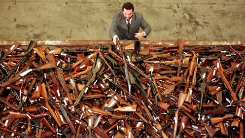 A pile of prohibited firearms that were handed in under the Australian government's buyback scheme, July 1997.
