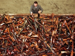 A pile of prohibited firearms that were handed in under the Australian government's buyback scheme, July 1997.