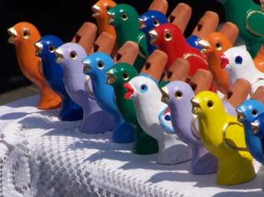 Bird-shaped ocarnias in multiple colors