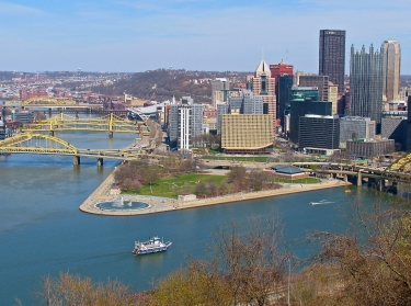 Pittsburgh skyline with Point State Park and the Allegheny River